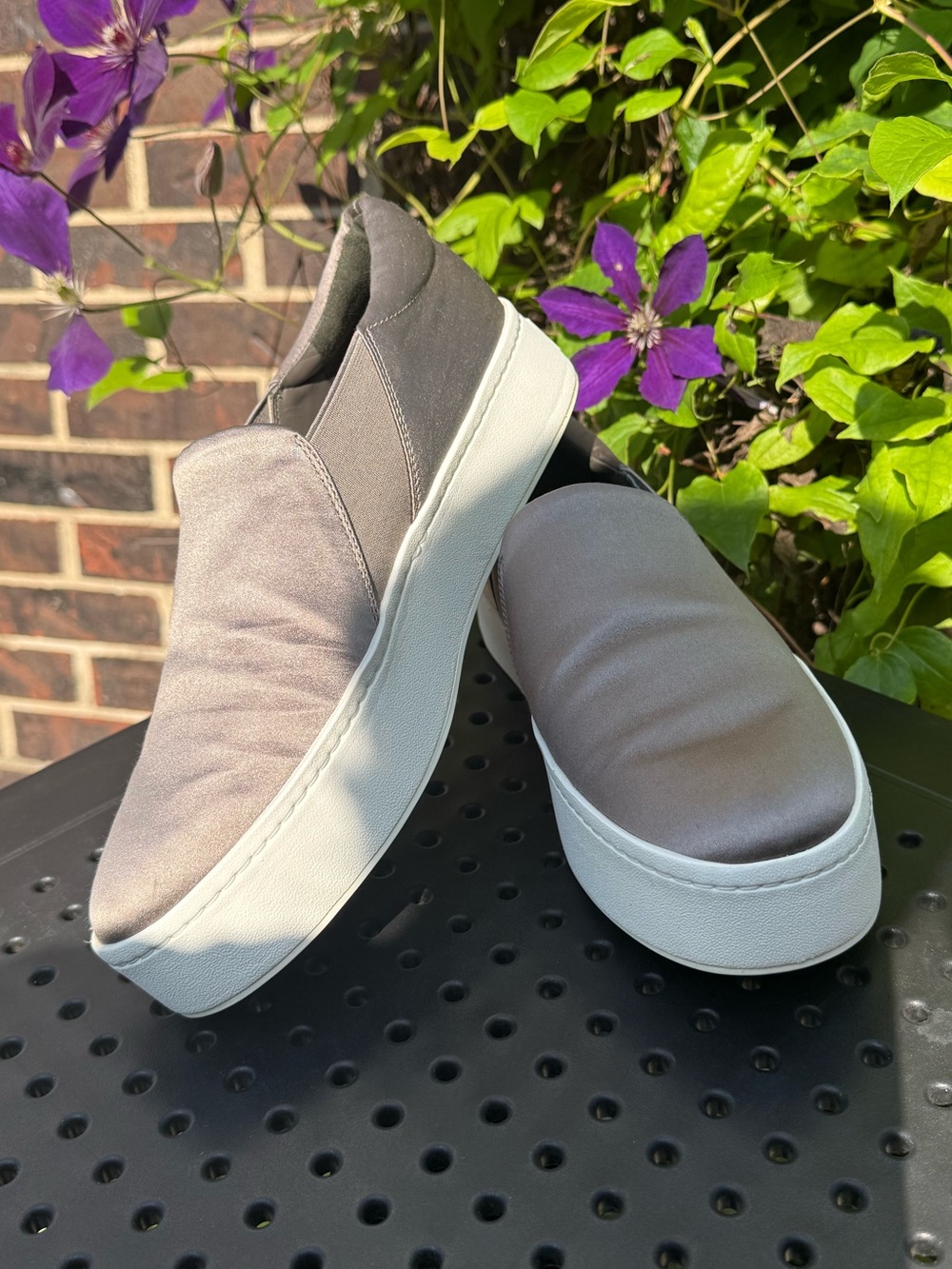 Vince Warren Satin Platform Slip-On Sneakers Taupe Gray Size 9